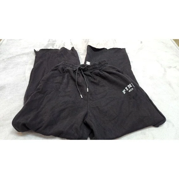 NWT Victoria's Secret Small Black Ivy Fleece Wide-Leg Split-Hem Sweatpants - Picture 1 of 11